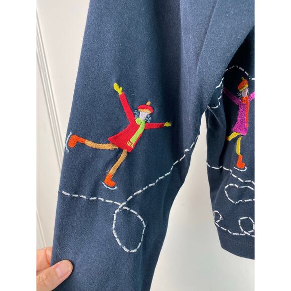 Michael Simon Lite Women's Size M Black Colorful Embroidered Ice Skaters Sweater - Picture 3 of 6